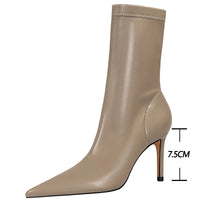 Leather Boots Women Ankle Boots Autumn Winter Boots Women High Heels Short Boots Ladies Booties