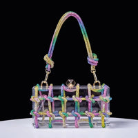 Diamond Clear Acrylic Box Evening Clutch Bags for Women, Boutique Woven Knotted Rope, Rhinestone Purse, Wedding Party Handbag
