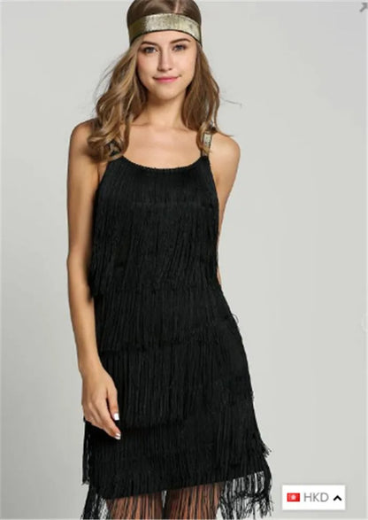 Great Gatsby Dress Slash Neck Strappy Tiered Fringe Dress Vintage Flapper Party Fancy Dress Costumes With Headband