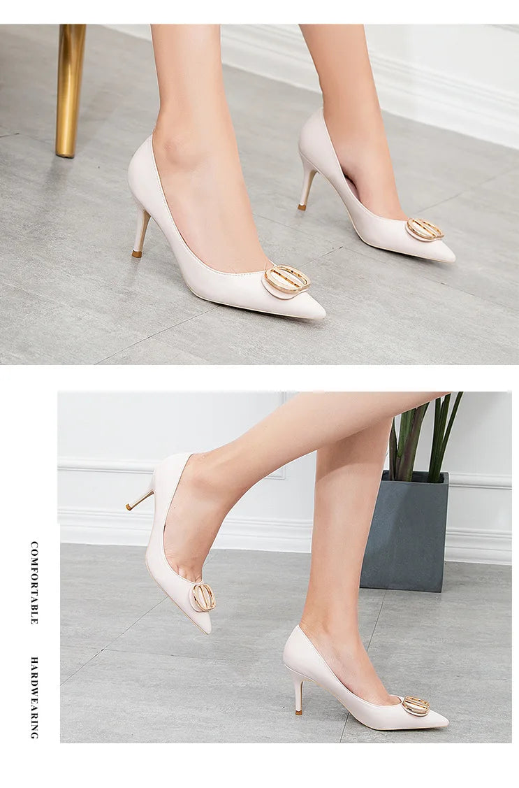 Sexy Women's Stiletto High Heels Shallow Mouth Pointed Toe Metal Buckle Party Single Shoes
