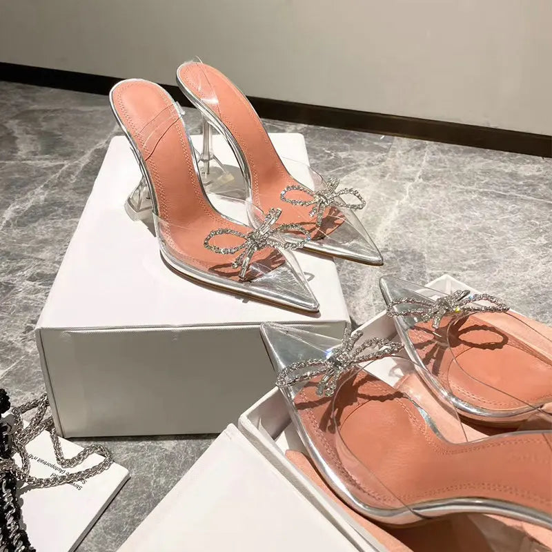 Pointed Crystal Fairy Ladies Wind Sandals Rhinestone Butterfly-knot Transparent High Heel Women Sandals