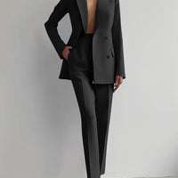 Women Fashion Solid Pant Suits, Office Lady Elegant V-Neck Long Sleeve Blazer Set, Pencil Pants Slim Ladies Outfit