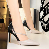 Women 9.5cm High Heels Sandals Nightclub Stripper Heels Sexy Patchwork Party Ankle Strap 2 tone Shoes