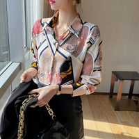 Chiffon Allover Printed Women's Blouses High Quality Long Sleeve Single Breasted Spring Summer Casual Lady Blouses