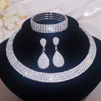 Luxury Round Rhinestone Necklace Set for Women Classic Silver Color Necklace Bracelet Earring Jewelry Set Bridal Wedding Jewelry Natalia Home Fashion    Natalia Home Fashion
