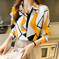 Women Temperament Print Shirt Long Sleeve Fashion Loose Shirts Ladies Lightweight Work Blouse