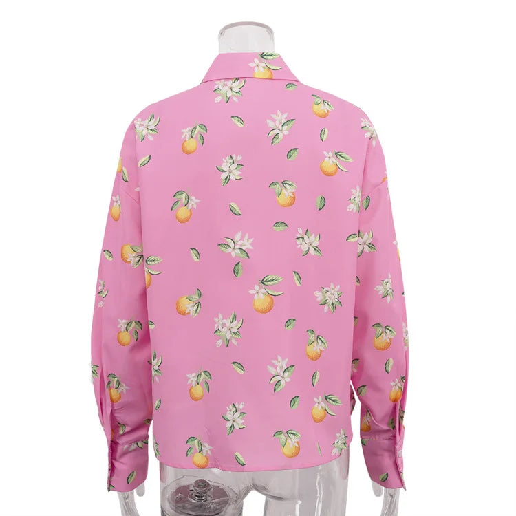Fashion Loose Print Women's Shirt Casual Lapel Long Sleeve Shirts Elegant Classic Pockets Top Female Blouse