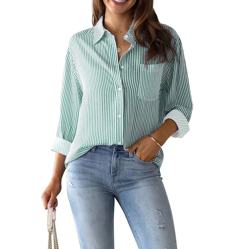 Classic Striped Shirt Women Streetwear Vintage Long Sleeve Blouses Female Casual Loose Single-Breasted Shirts