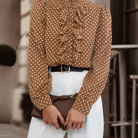 Long Sleeve Button Shirt Fashion Polka Dot Print Ruffle Women Shirts Blouses Elegant Office Lady Casual Top