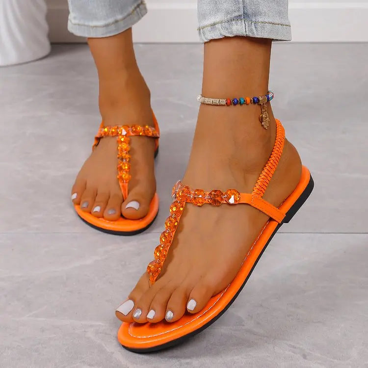 Sandals Summer Elastic Strap Casual Women's Sandals Fashionable Flat Soft Comfortable Slide for Women