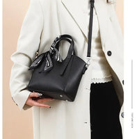 Pure Leather Cowhide Single Shoulder Crossbody Bag Ladies Handbag Fashion Bucket Bag Simple Basket Comes with Scarf