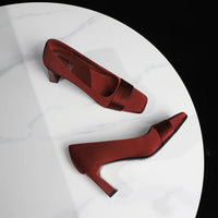 Elegant Satin High Heels Square Toe Slip-On Chunky Heel Comfortable Women's Shoes for Party Fashion Footwear Summer Autumn