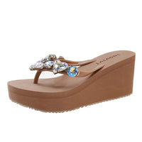 Rhinestone Flip Flops Women's Summer Slope High Heel Non Slip Outer Wear Fashionable Height Enhancing Cool Slippers