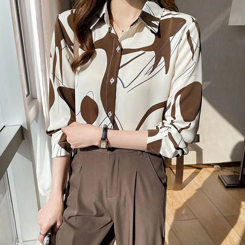 Print Shirts & Blouses for Women Fine Elegant Fashion Chic Chiffon Woman Top