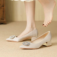 Soft Leather Black Pointed Toe Work Shoes Spring Autumn New Style Comfortable Thick Heel Professional Soft Bottom Shoes