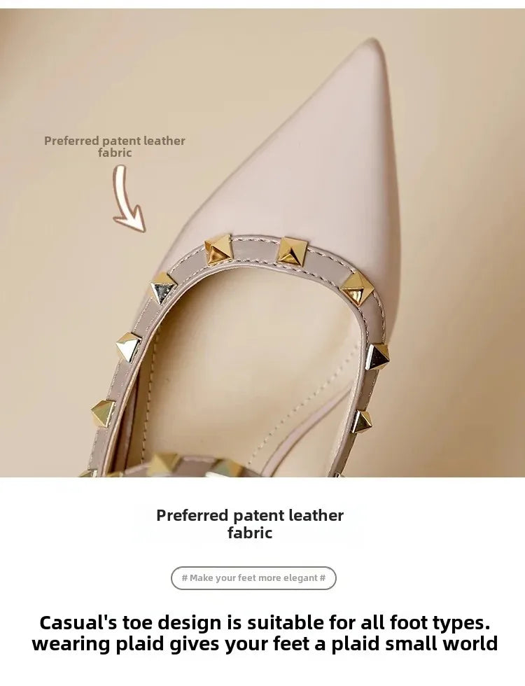 Elegant French Style Cropped Studded Flat Bottom Sandals Women's Summer Tweed Pattern Medial Vacancy Pointe Roman Design