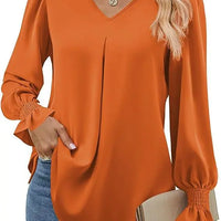 Fashion Simple Solid Color Pullover Shirt Women Loose V-neck Flared Sleeve Shirts Top Female Elegant Commuting Clothing