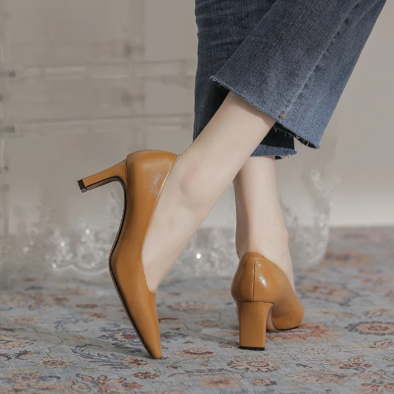 Fashion Patent Leather Women's Pumps Square Toe Stripper Elegant Party Vintage Spring Ladies Shoes