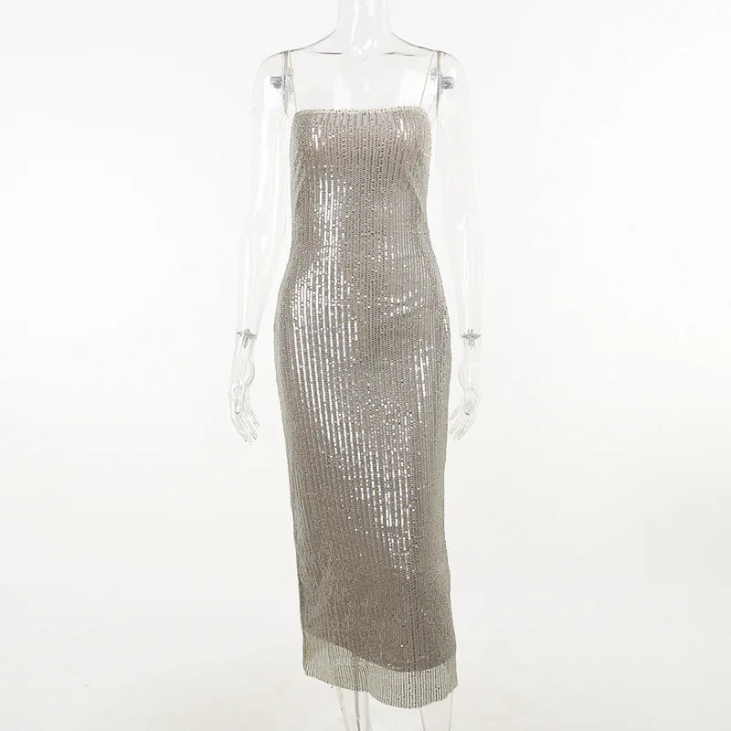 Strap Bead Glitter Dress for Women Hot Girl Sexy Long Dress Kaftan Style Summer Long Dress