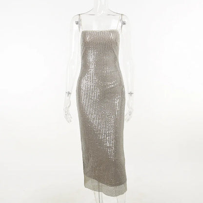 Strap Bead Glitter Dress for Women Hot Girl Sexy Long Dress Kaftan Style Summer Long Dress
