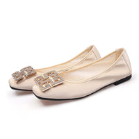 Rhinestones Buckle Flats Ballet Shoes Women Slip on Shallow Mouth Moccasins Elegant Women's Loafers Party Leather Ballerina