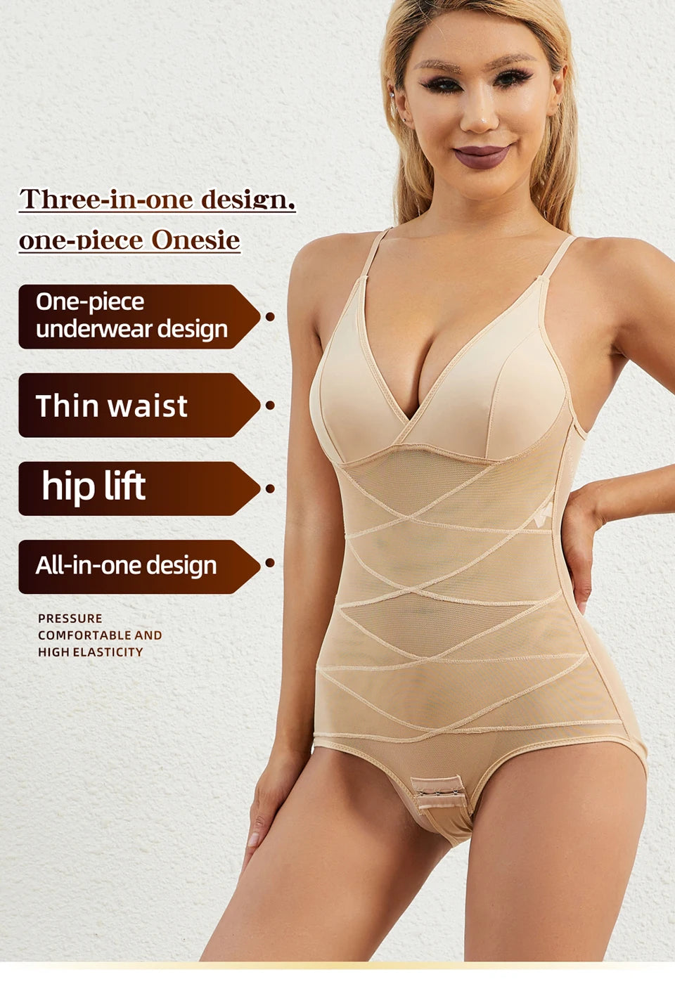 Women Sculpting Bodysuit Cross Compression abs Shaping Briefs Slimming Shapewear Over Bust Deep V Full Body Shaper Tummy Control