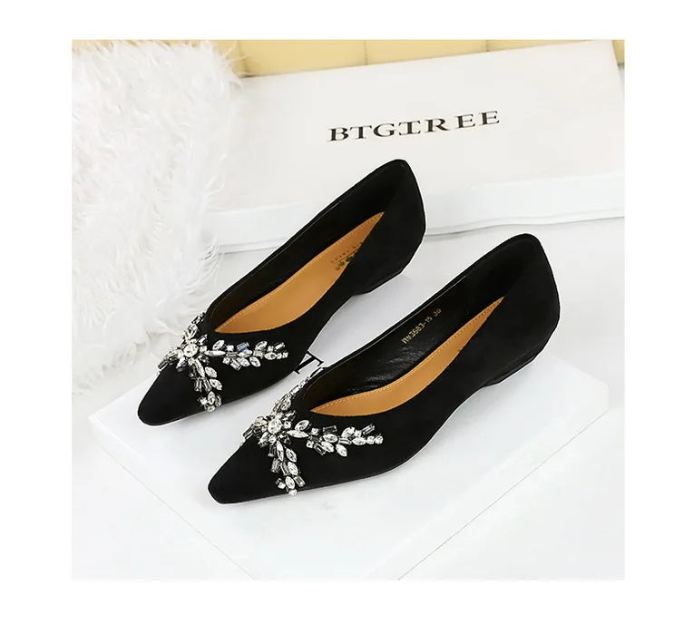 New Spring Crystal Women Mary Jane Shoes Fashion Shallow Slip on Elegant Party Dress Low Heel Shoes
