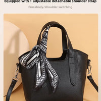 Pure Leather Cowhide Single Shoulder Crossbody Bag Ladies Handbag Fashion Bucket Bag Simple Basket Comes with Scarf
