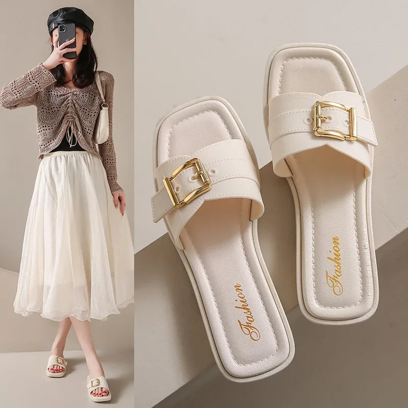 Comfortable Casual Beach Slippers Fashionable Outdoor Wear Slip-On Flat Bottom Cool Sandals PVC Material - Natalia Home Fashion