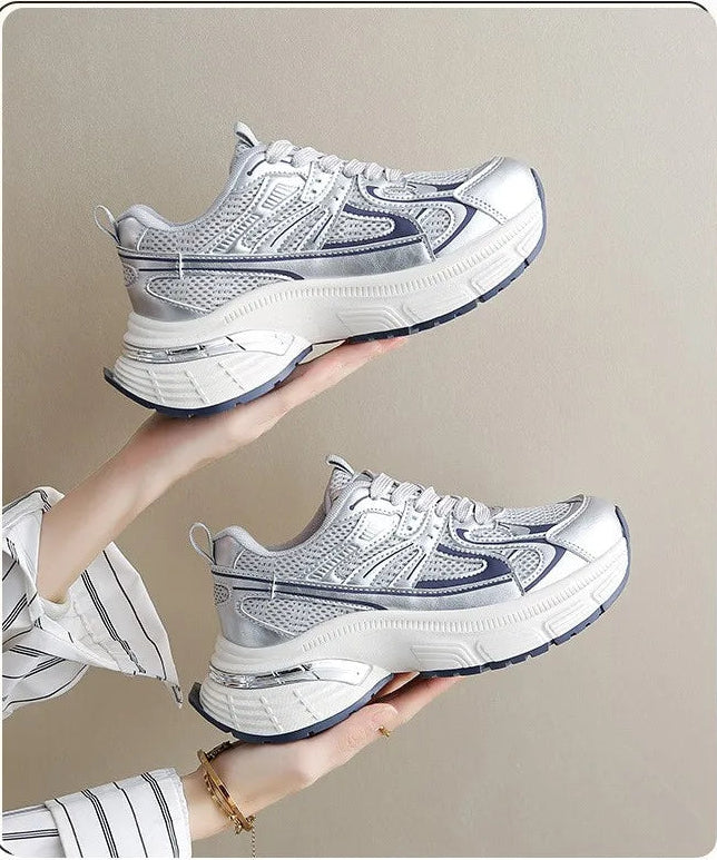 Respirable Thick Bottom Dad Shoes for Women in All Seasons Breathable Fashionable Flat Heel Anti-Odor Casual Footwear