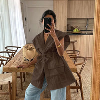 Fashion Loose Cotton Women's Shirt Elegant Lapel Sleeveless Shirts Casual Classic Solid Clothing Shirts for Women Tops