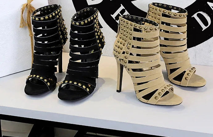 Rivet Roman Shoes, Retro Super High Heel Women's Shoes