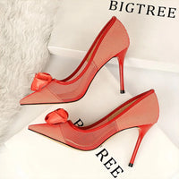 Women's Sexy Nightclub Pole Dancing Show Thin Heels High Mesh Hollowed Out Satin Rose Flower Woman Pumps