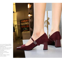 Leopard Print Women Pumps Suede Middle Heel Shoes Sexy Mary Jane Shoes Rhinestone Buckle Ladies Shoe Square Head