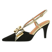 French Style Velvet Pointed Toe High Heels Hollow out Embroidery Butterfly Knot Party Shoes Women's Low Heel Single Shoes