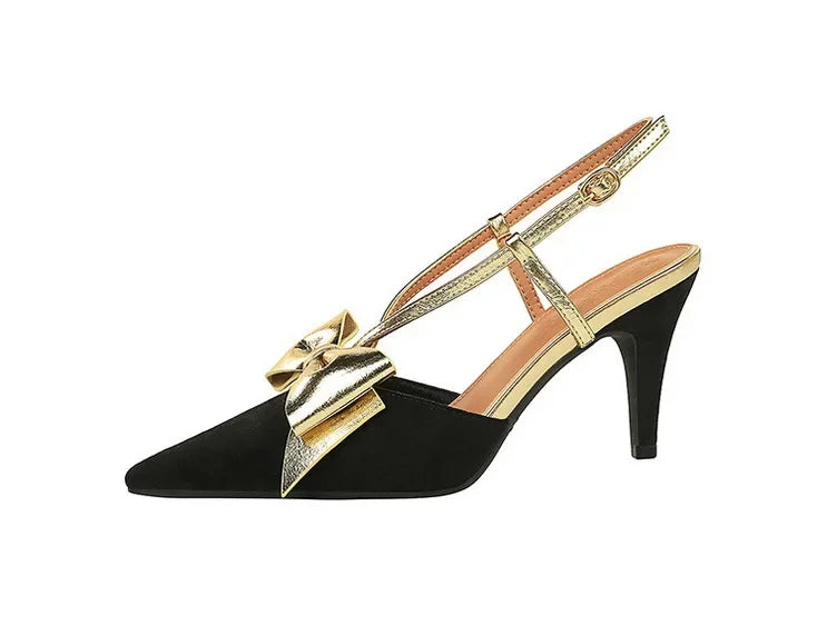 French Style Velvet Pointed Toe High Heels Hollow out Embroidery Butterfly Knot Party Shoes Women's Low Heel Single Shoes