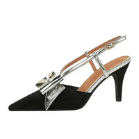 French Style Velvet Pointed Toe High Heels Hollow out Embroidery Butterfly Knot Party Shoes Women's Low Heel Single Shoes