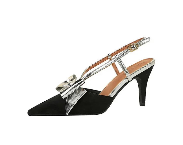 French Style Velvet Pointed Toe High Heels Hollow out Embroidery Butterfly Knot Party Shoes Women's Low Heel Single Shoes