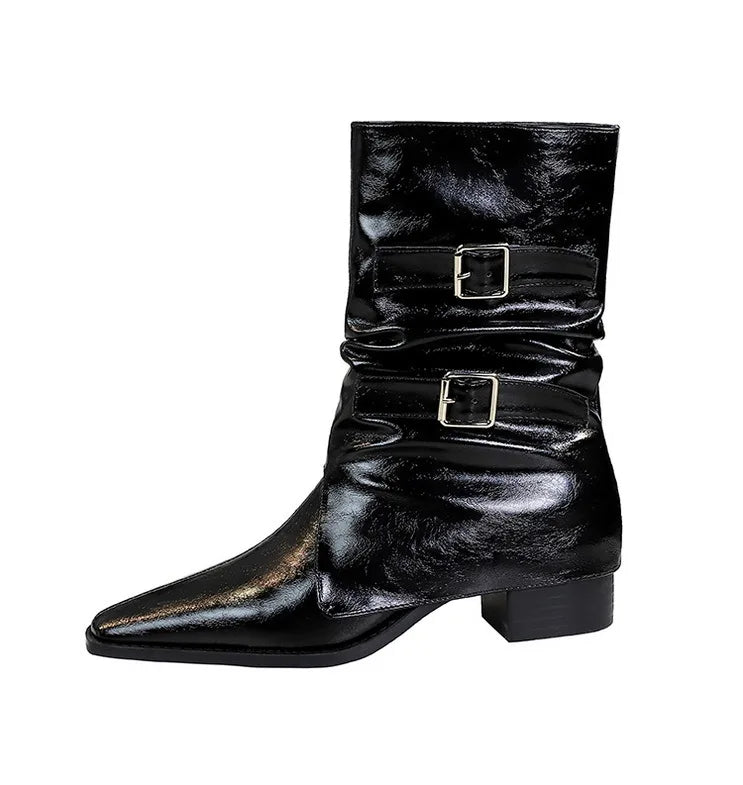 Pointed Fashion Women's Boots Retro Style Thick Heel Low Heel Medium Tube Women's Boots