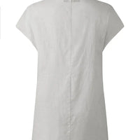 Women Cotton Linen Stand Collar Blouses Cap Sleeves Solid Color Loose Fit Casual Fashion Female Shirts Tops