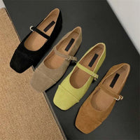 Streetwear Velvet Mary Jane Shoes for Women Casual Ballet Flats Pumps Female Ladies Loafers Buckle Single Mules
