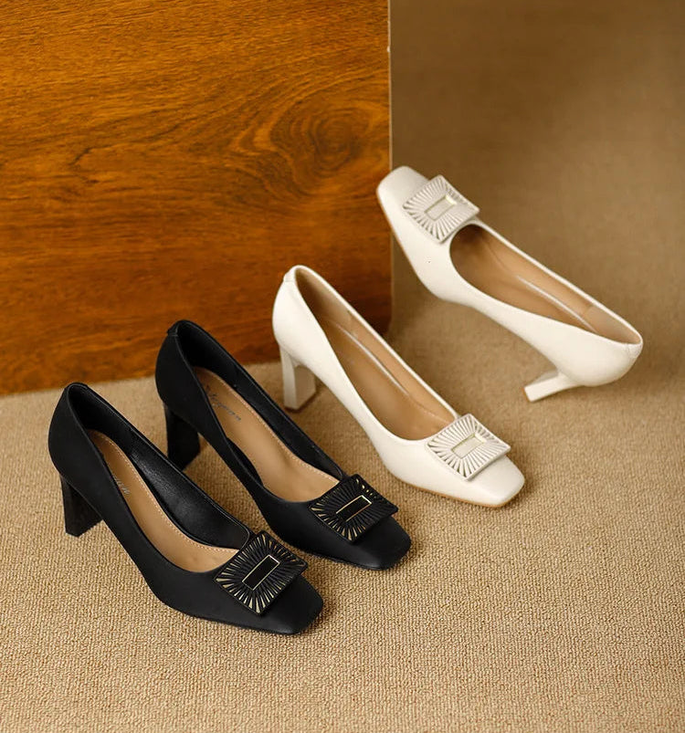 Square Toe Comfort Soft Office Shoes Daily Outdoors Women Shoes 7CM Thick High Heels Shallow Mouth Fashion Party Shoes