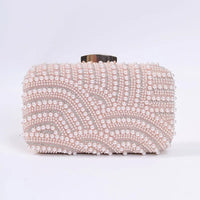 Ladies Pearl Elegant Evening Bag Fashionable Stylish Beading Wedding Dinner Party Banquet  Dress Clutch Bag with Long Chain
