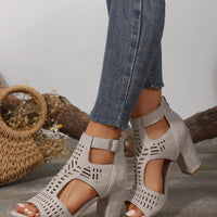 Women Fashion Strap Sexy High Heel Sandals Woman Roman Hollow Pumps Lace-up Peep Toe Sandals Casual Chunky High-heeled Sandals