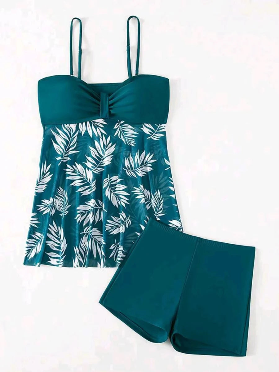 Short Dress Tankini With Shorts Swimsuit Women Swimwear Female Padded Printed Bathing Swim Suit Swimming Beachwear Summer