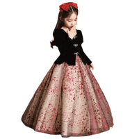 Girls Satin Mesh Tutu long Gown Children French Bubble Sleeve Princess Dress Christmas Prom Dress Birthday New Year Gift 3-15Y Natalia Home Fashion    Natalia Home Fashion