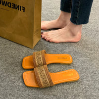 Fashion Women's Slippers Versatile Straw Woven Retro Flat Sandals Ethnic Casual Classic Flip Flops