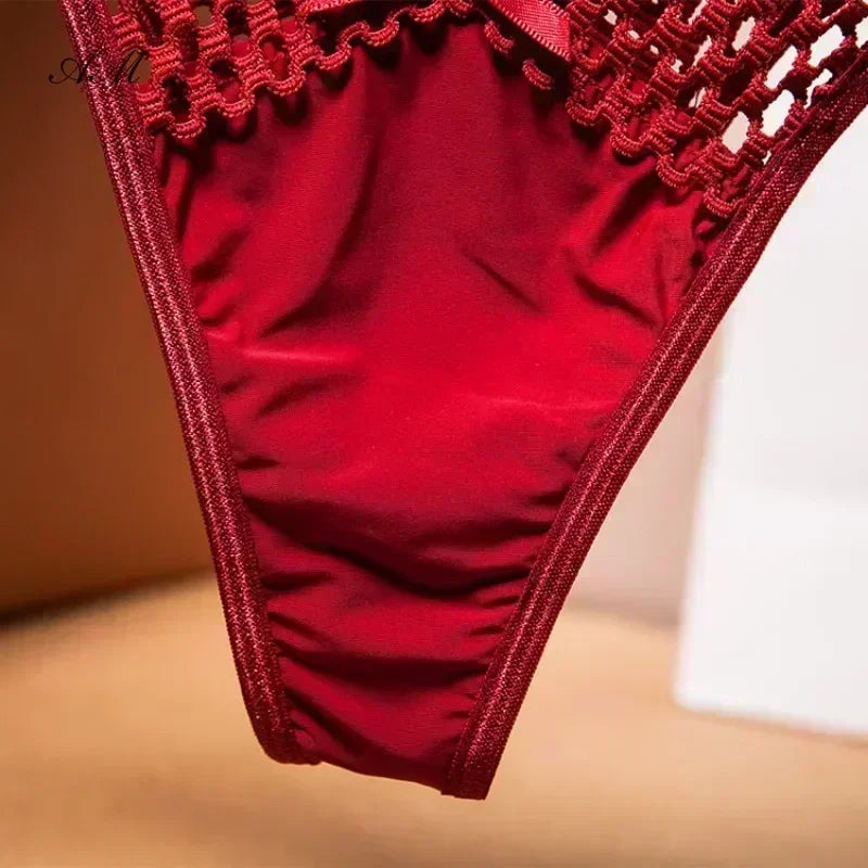 Women's Panties Cross Cut Ice Silk Thong Sports Fashion Perspective Low Waist Ribbons sexy lingerie thongs