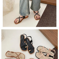 Women's Roman Style Toe-Over Sandals Flat Bottom Outdoor Wear Crossbody PVC Material Anti-Slip Low Heel Footwear