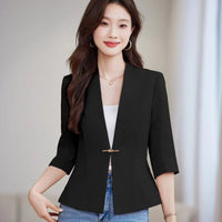 Women's Slim Fit Blazer Suit Fashion Solid Color Single Button Jacket Office Lady Coat and Pants
